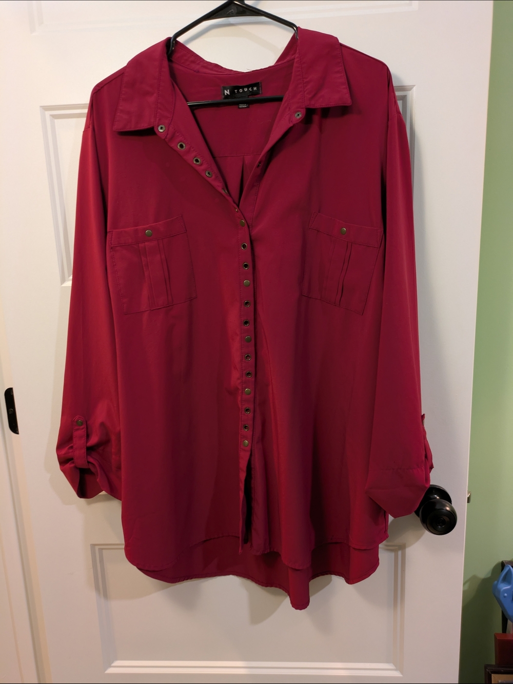 N Touch Berry Red Button-Front Tunic Shirt